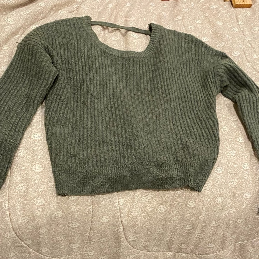 No Boundaries Olive Ribbed Crew Neck Sweater